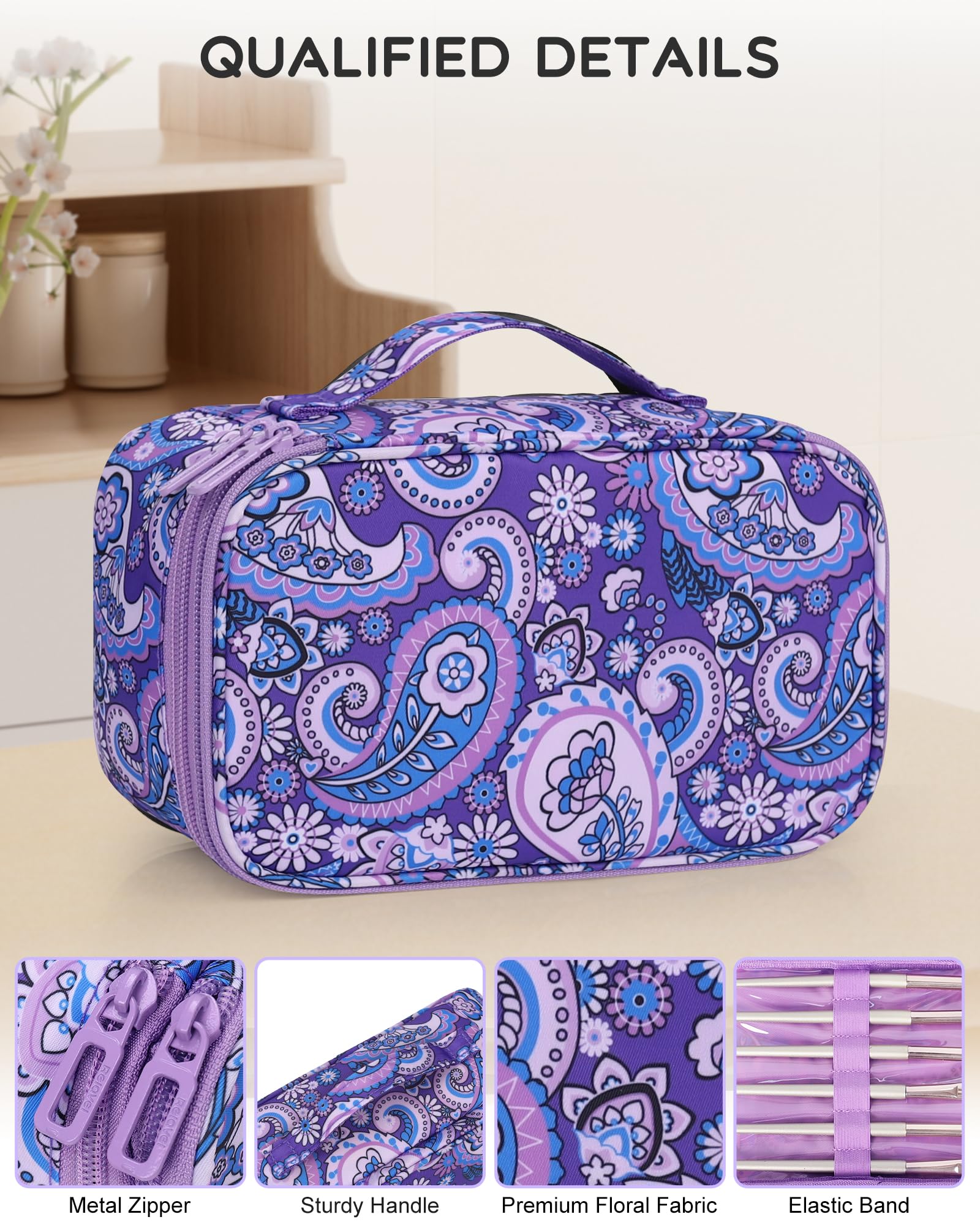 Relavel travel makeup bag side pocket designed for compact cosmetics storage.