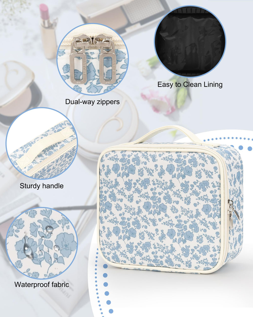Relavel Travel Makeup Case detailed design with waterproof fabric