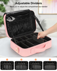 Relavel travel makeup train case adjustable dividers flex to fit tools and palettes
