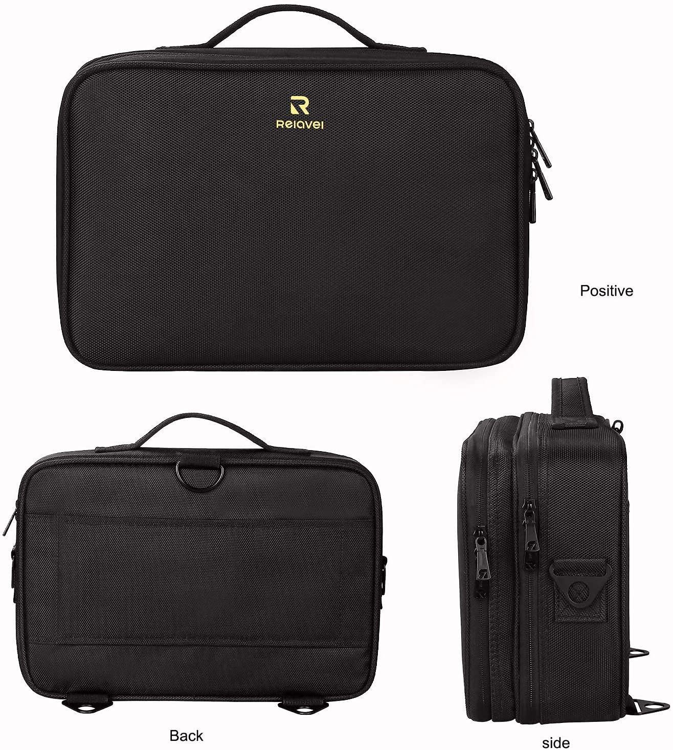 Relavel travel makeup train case black travel-friendly design eases packing.