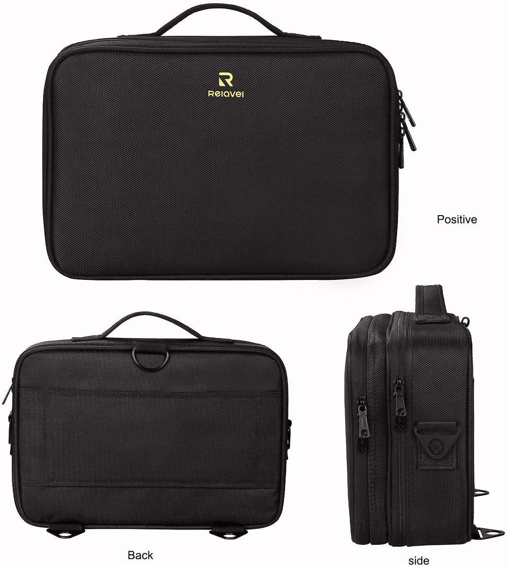 Relavel travel makeup train case black travel-friendly design eases packing.