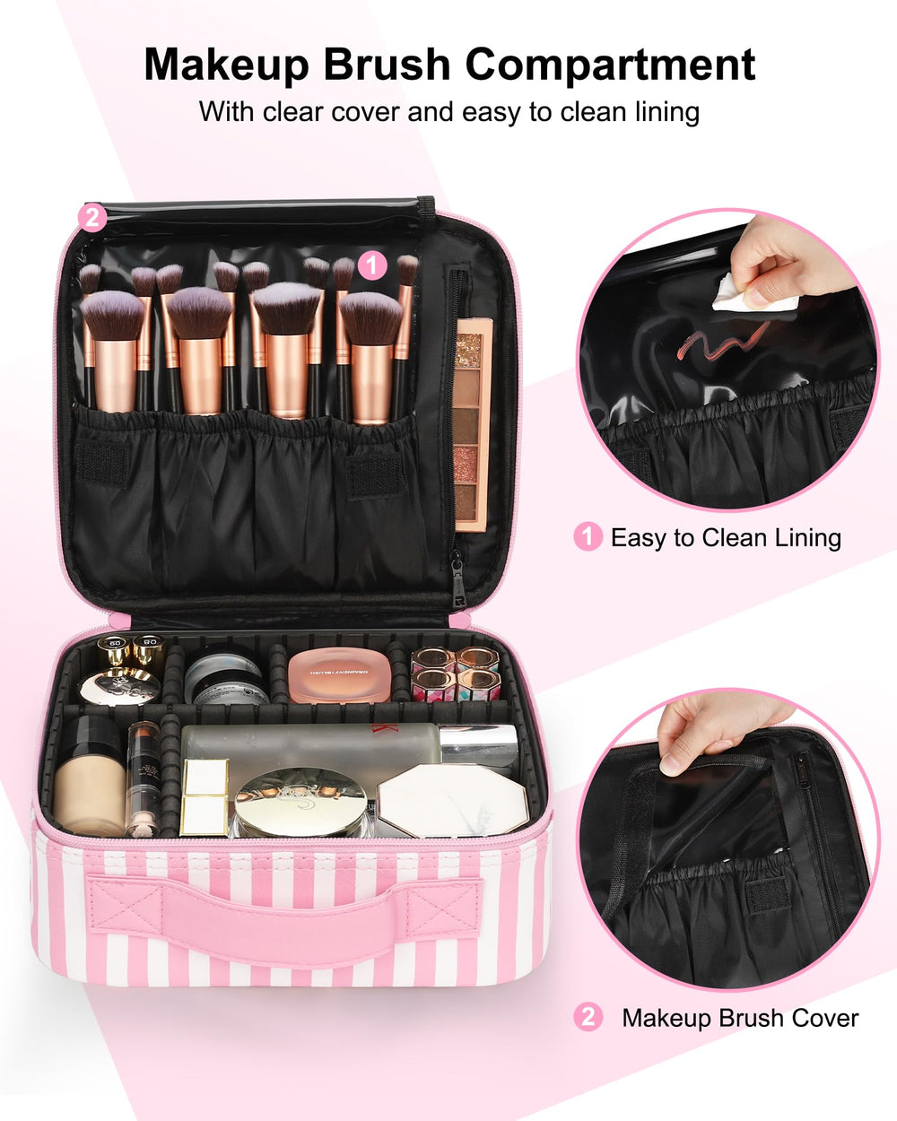 Relavel travel makeup train case brush compartment keeps brushes organized and protected