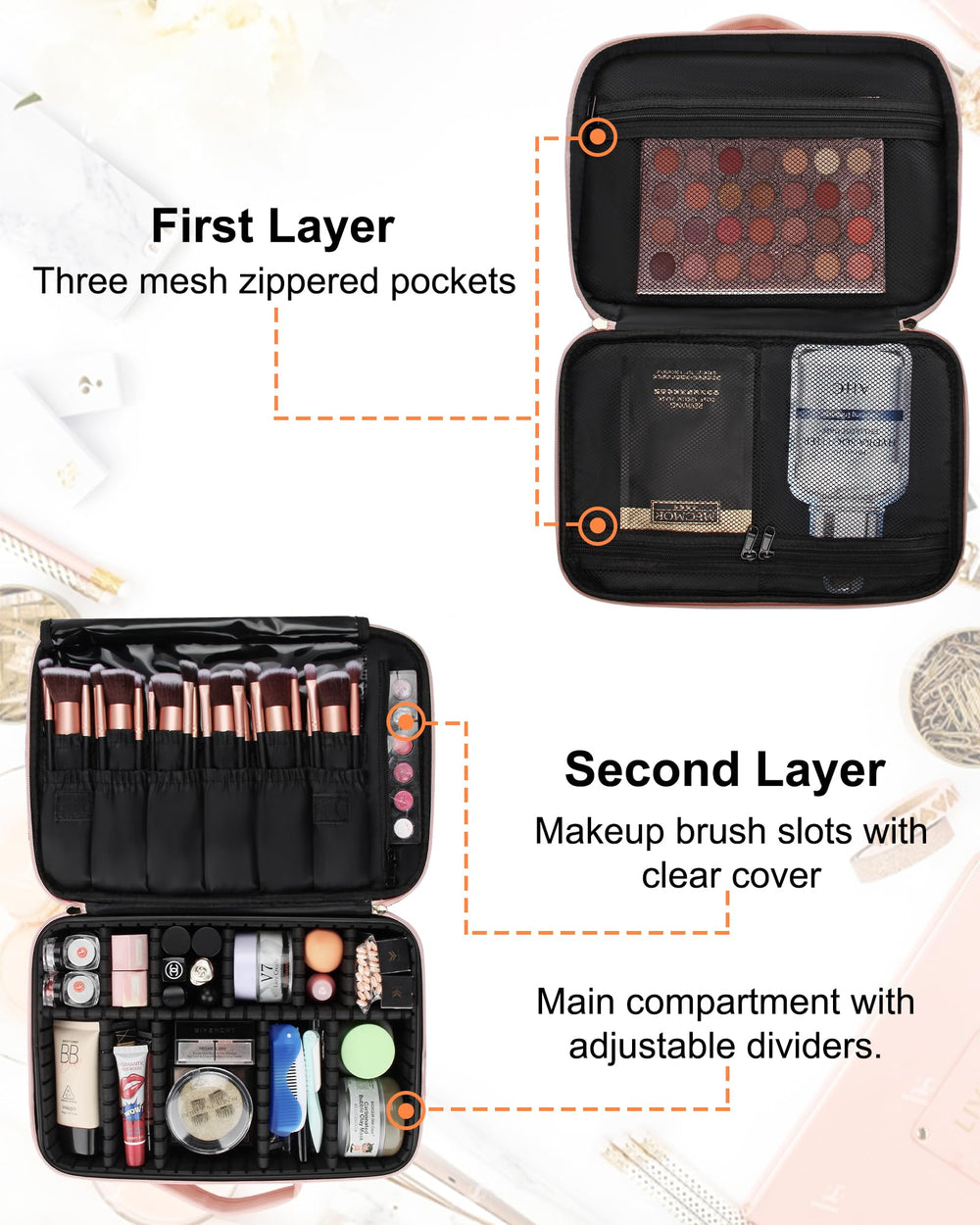 Relavel travel makeup train case brush slots keep brushes organized and accessible