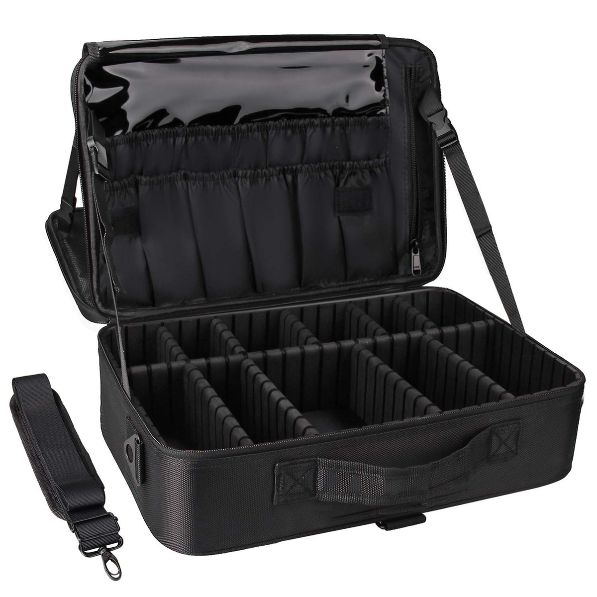 Relavel travel makeup train case closed showing durable exterior for secure travel storage
