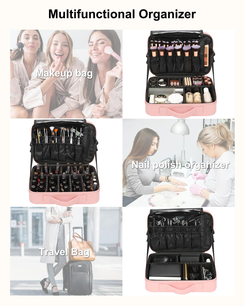 Relavel travel makeup train case dimensions 13.4 by 9 by 4.3 inches fit essentials