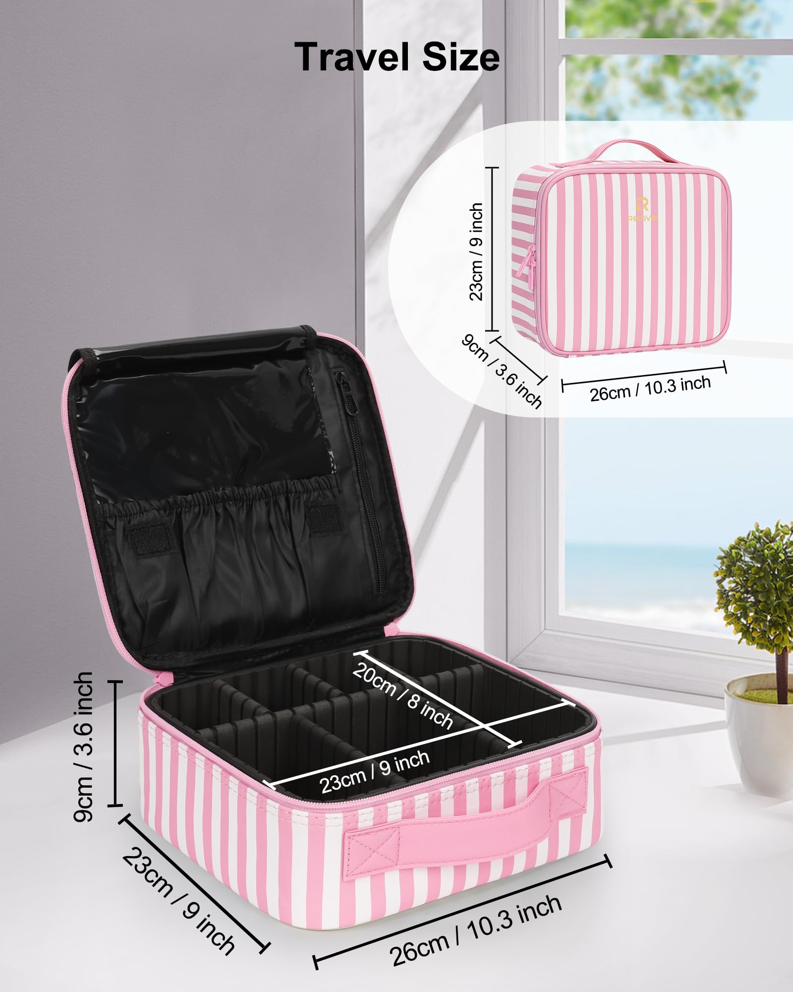 Relavel travel makeup train case has easy-clean lining for quick maintenance