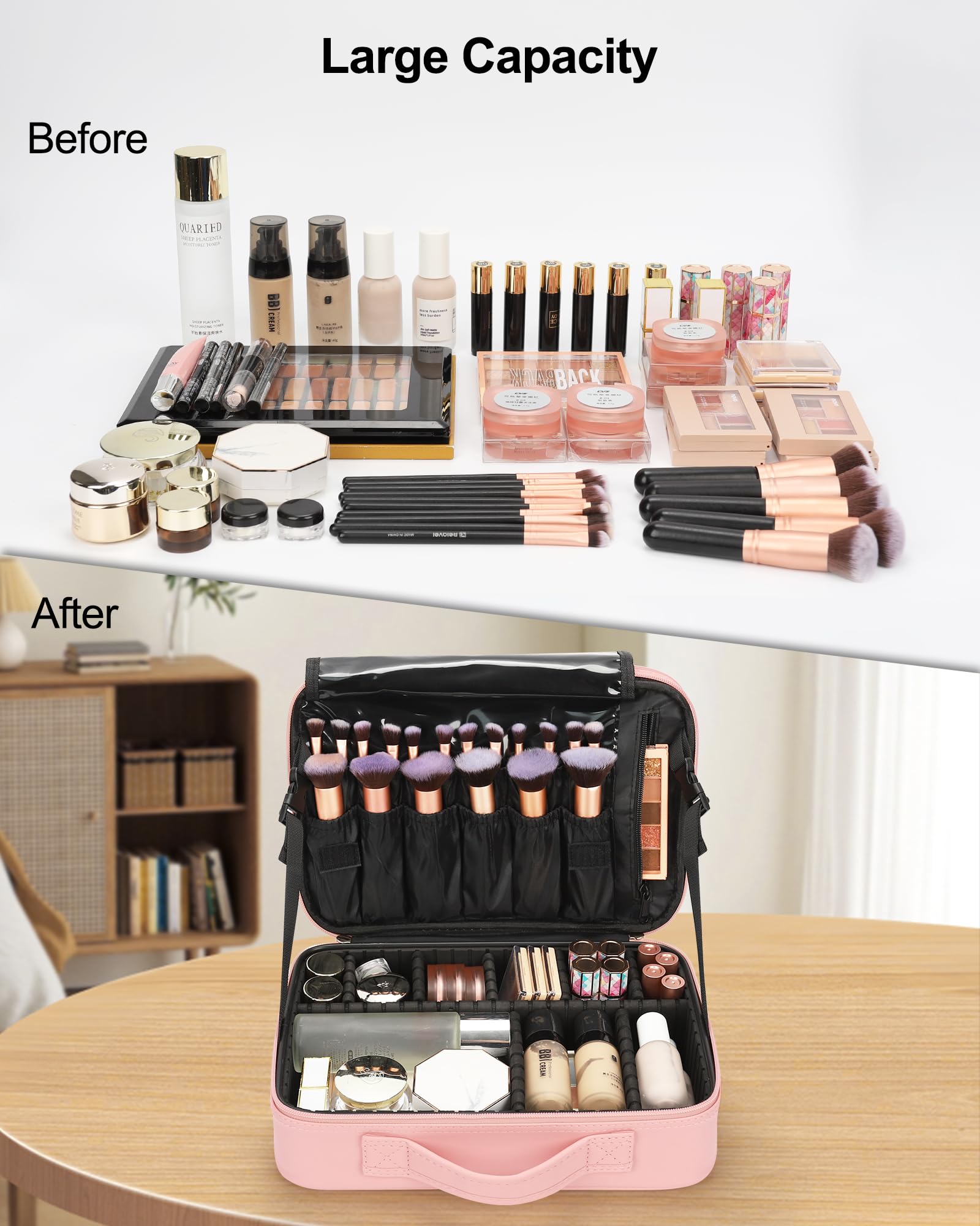 Relavel travel makeup train case doubles as jewelry and electronics organizer on trips