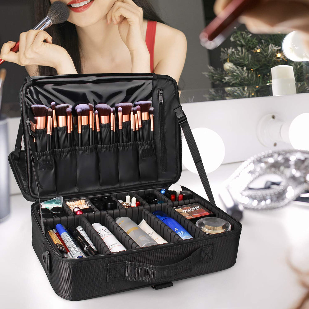 Relavel travel makeup train case open reveals organized interior for quick cosmetics access