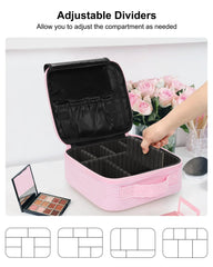 Relavel travel makeup train case pink stripe open showing compartments