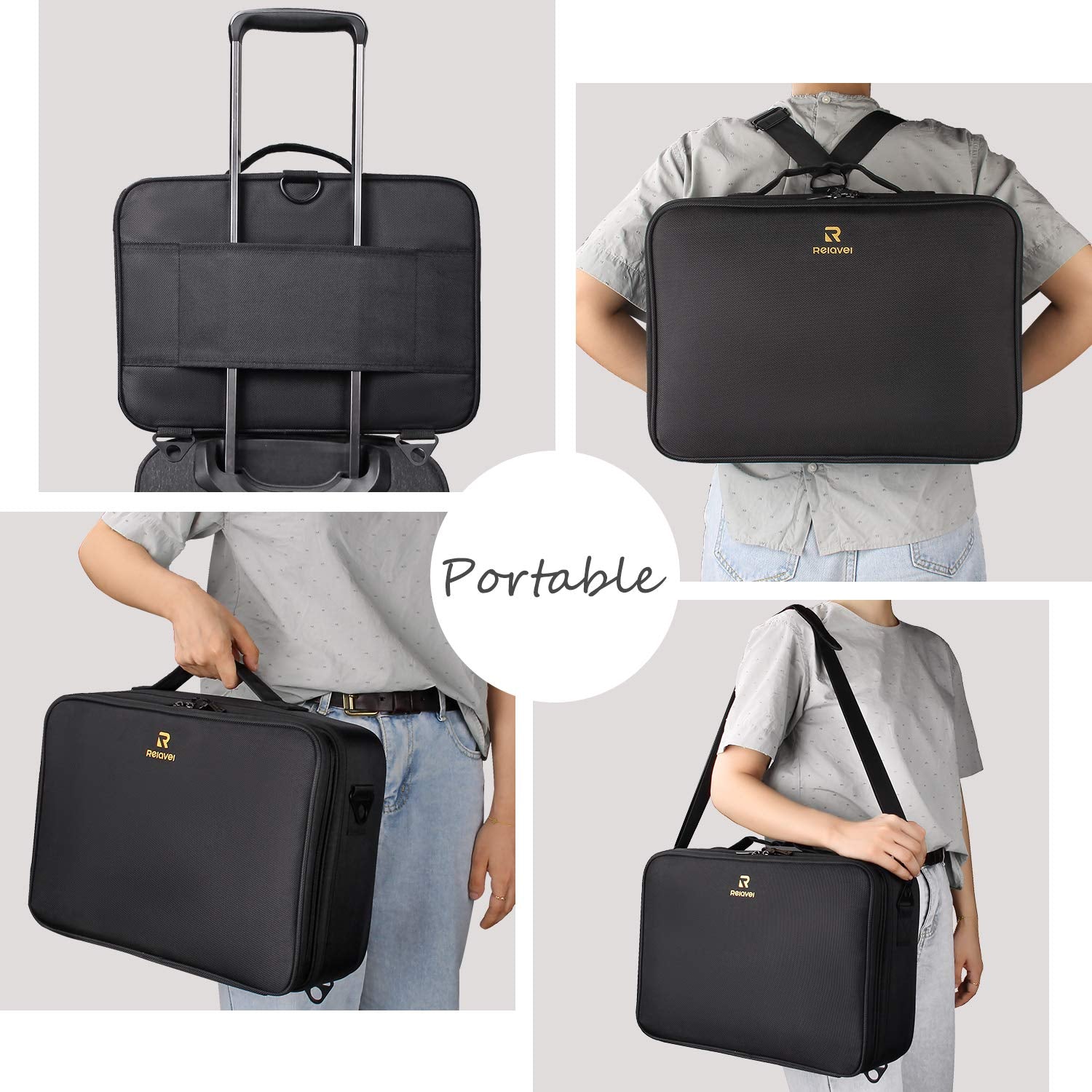 Relavel travel makeup train case portability supports weekend trips or overnight stays