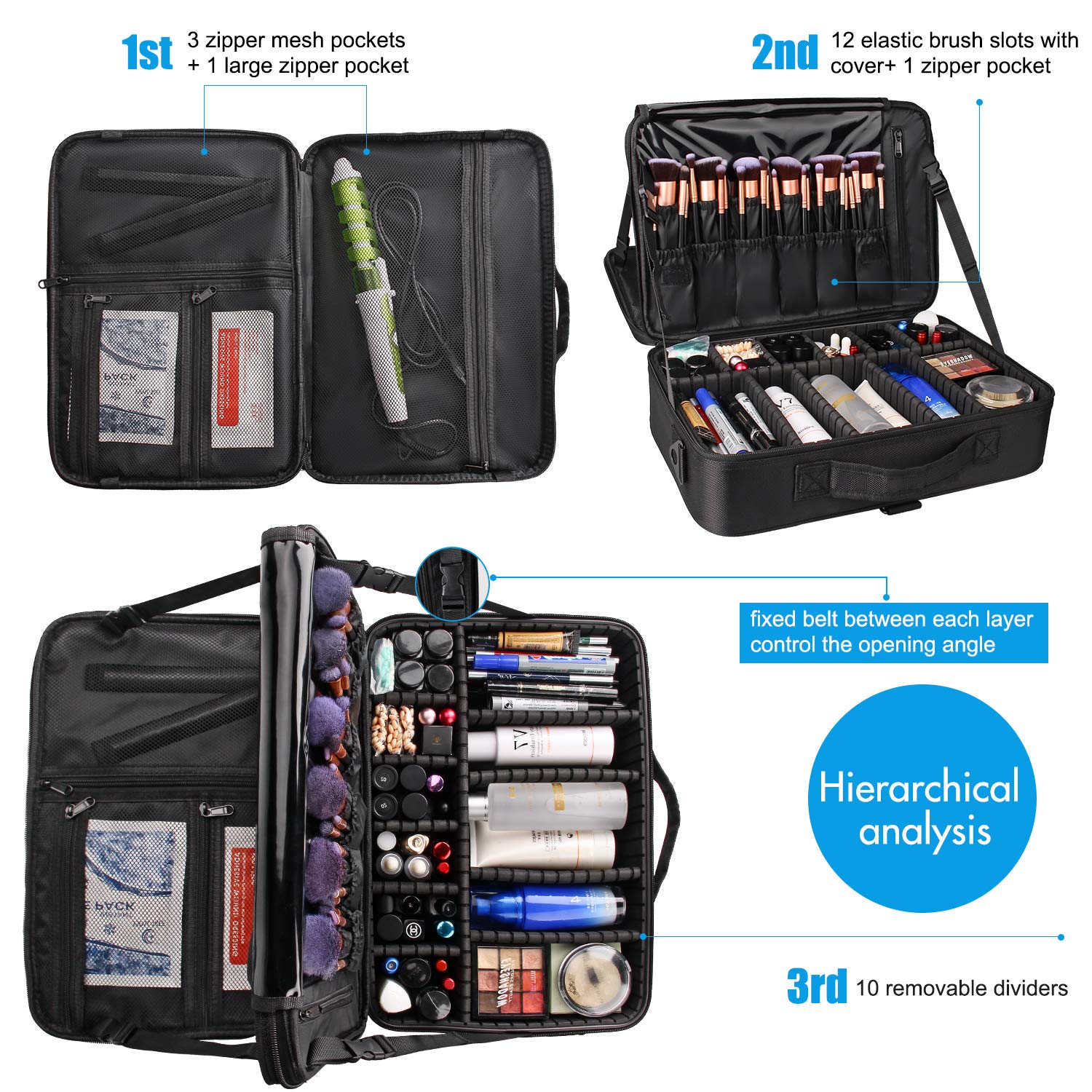 Relavel travel makeup train case side view highlights compact silhouette for portable on-the-go use