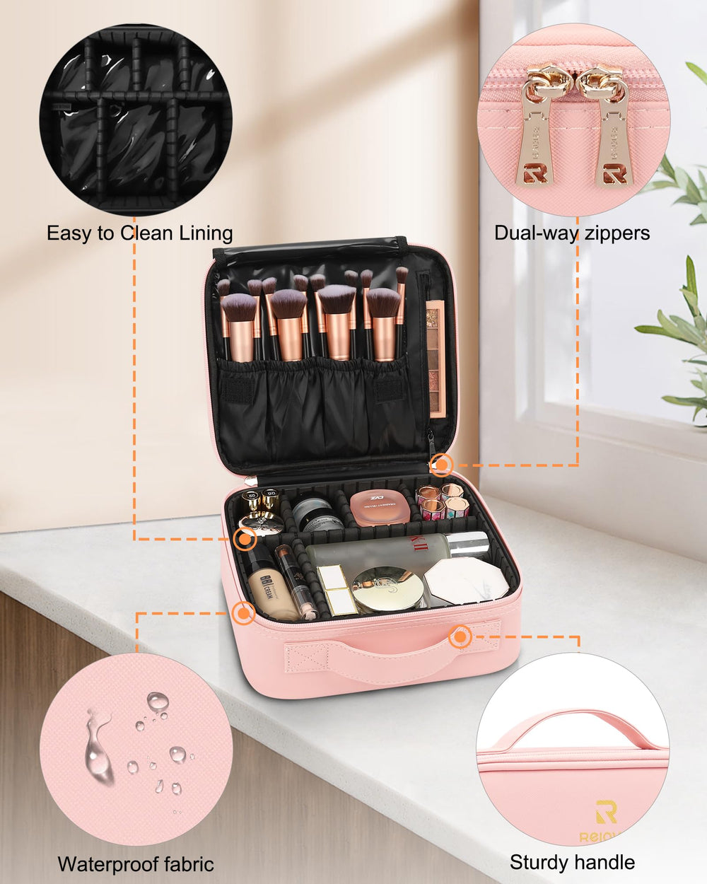 Relavel travel case in use during trips—portable organization for cosmetics and small accessories.