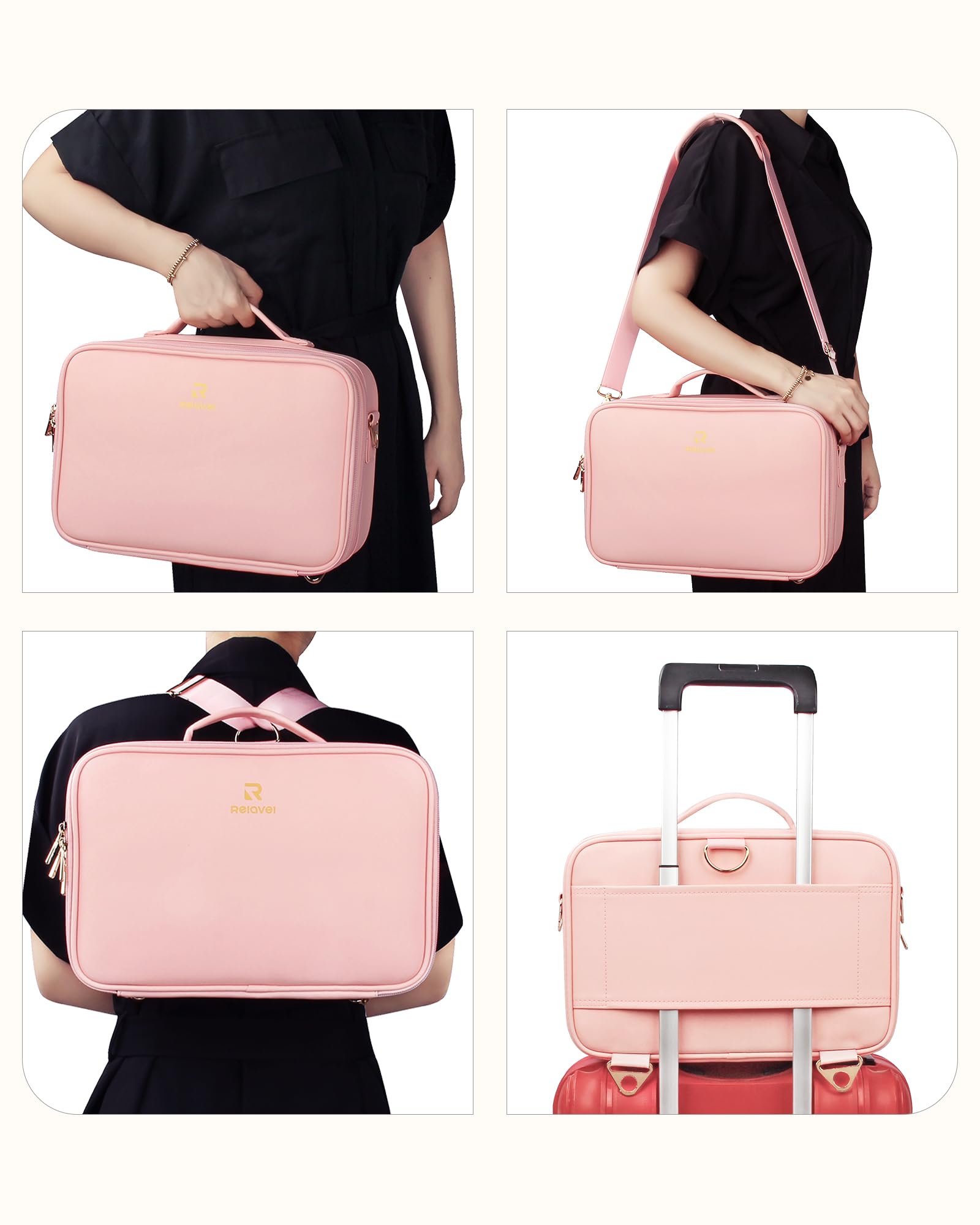 Relavel travel makeup train case waterproof interior protects contents during travel
