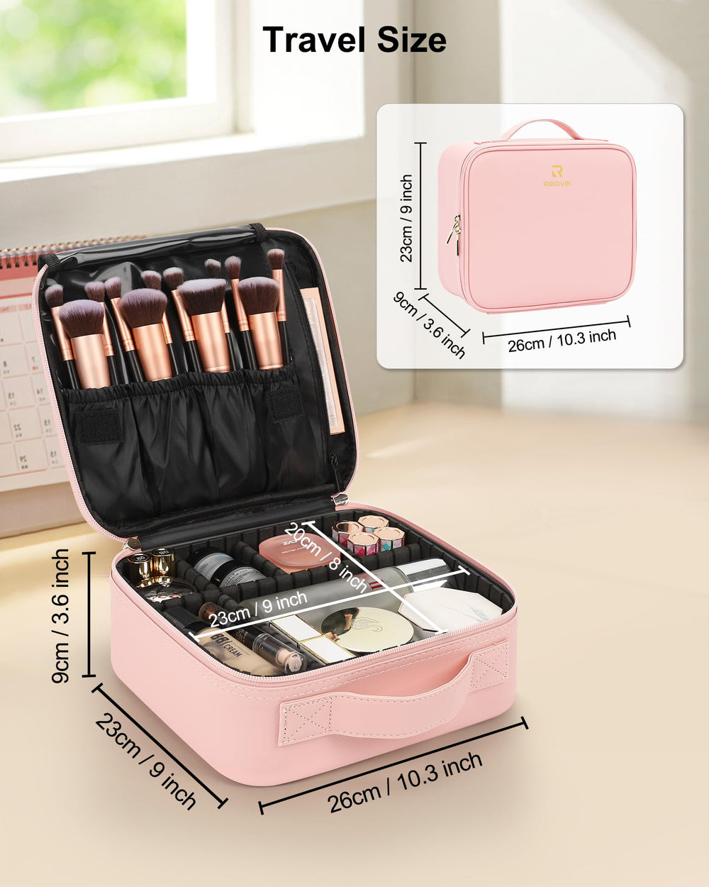 Relavel travel case interior is waterproof to protect contents from spills.