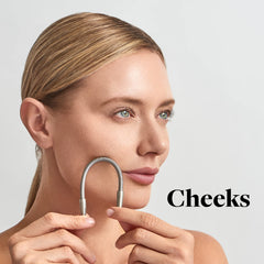 R.E.M Spring on cheeks demonstrates skin-safe, chemical-free precision grooming.