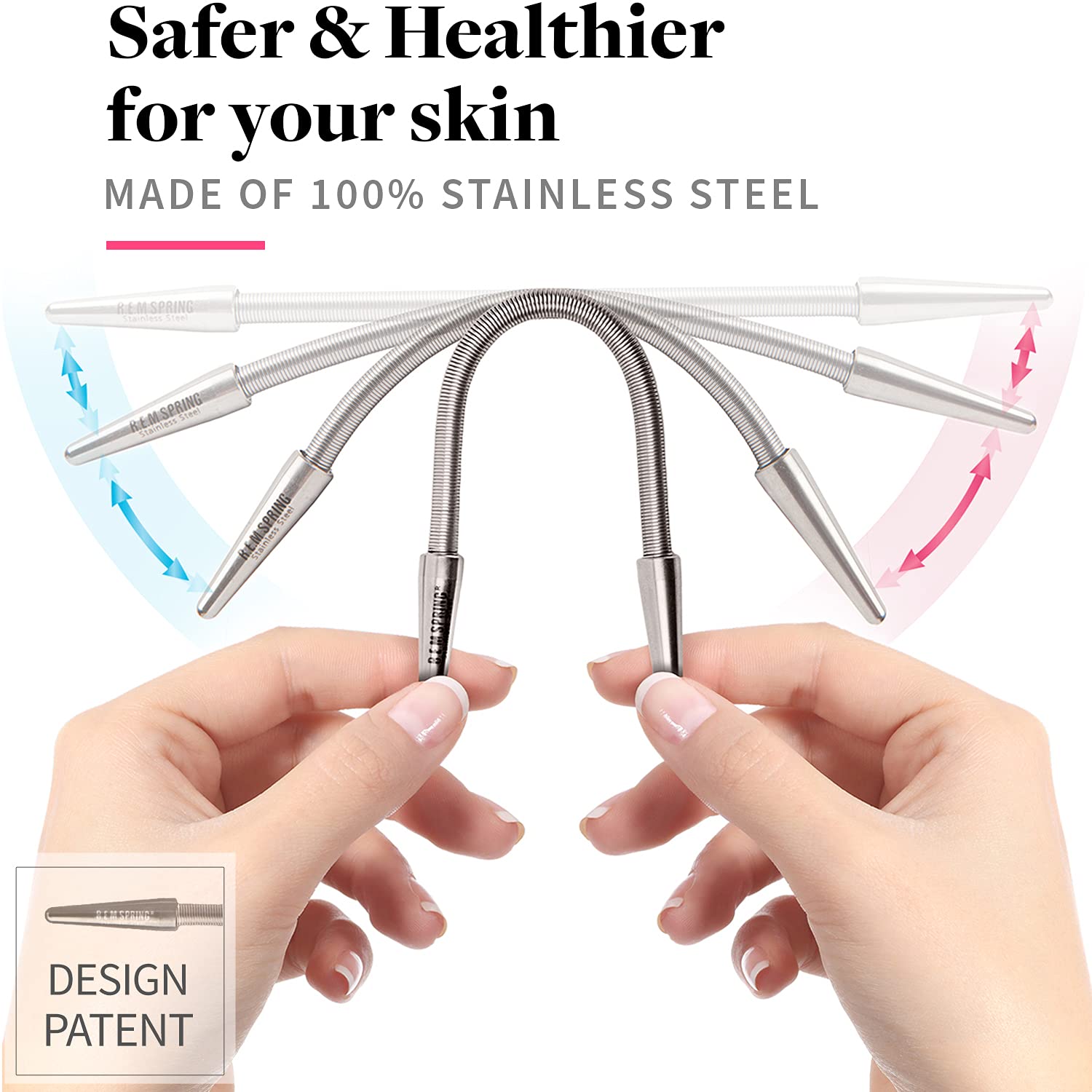 R.E.M Spring facial hair remover upper lip action showing precise root-level hair lifting.