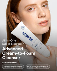 Remedy Science rich-cream-cleansing-texture-closeup shows cream-to-foam transformation for refreshed skin.