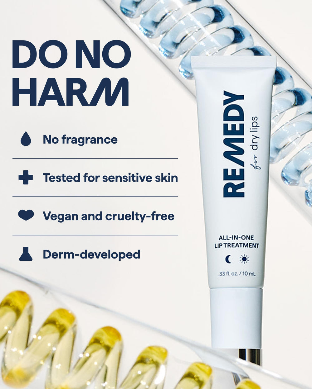 Remedy Science lip balm in-use shot with gentle shine.