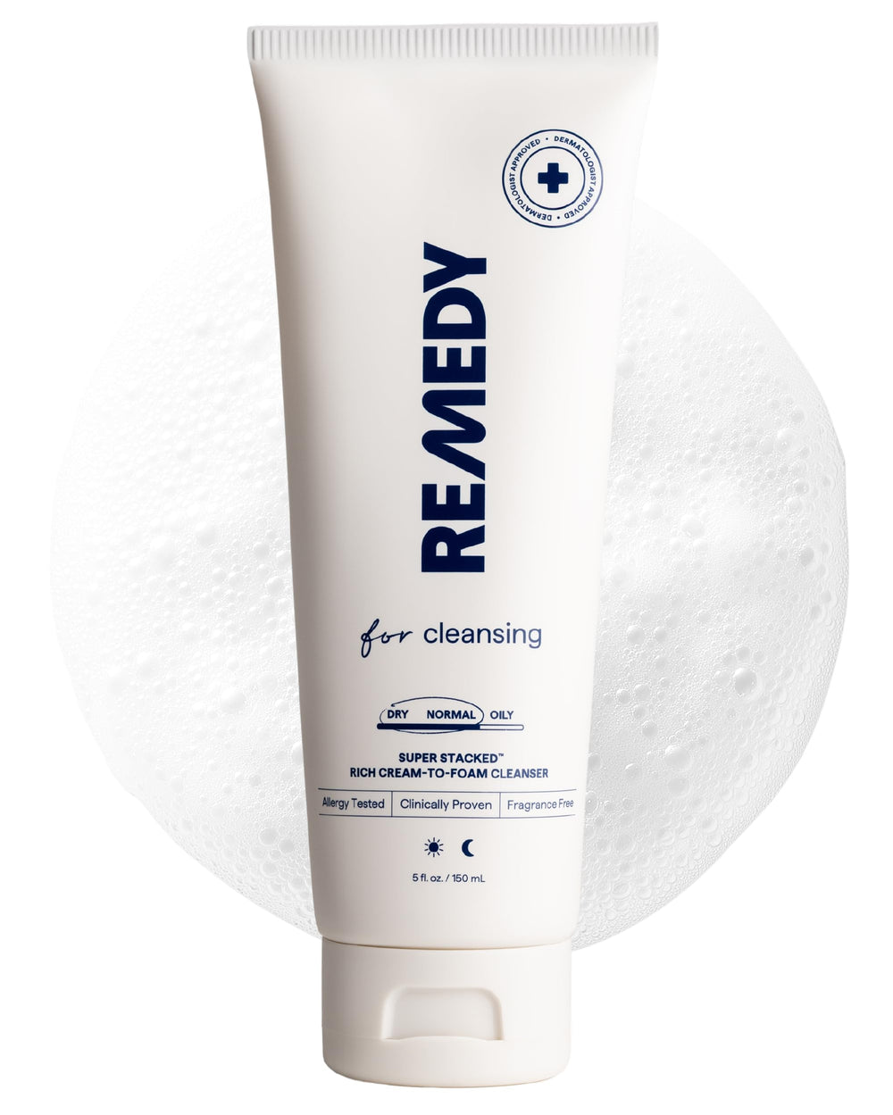 Remedy Science Remedy for Rich Cream Cleansing bottle-pour demonstrates gentle cleansing.