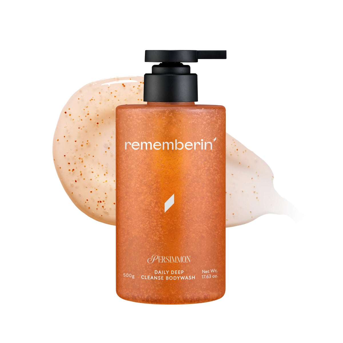 Rememberin Persimmon Body Wash bottle with pump for all-day odor control.