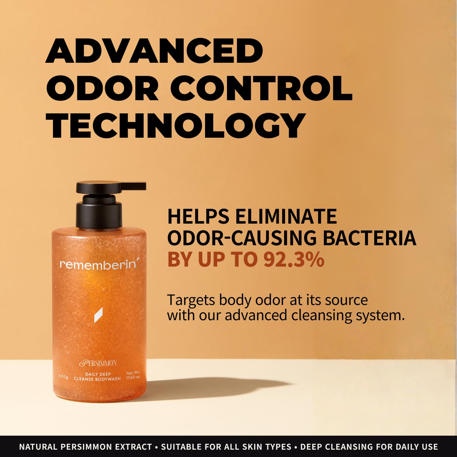 Rememberin Persimmon Body Wash foaming texture demonstrates gentle cleansing for sensitive skin.