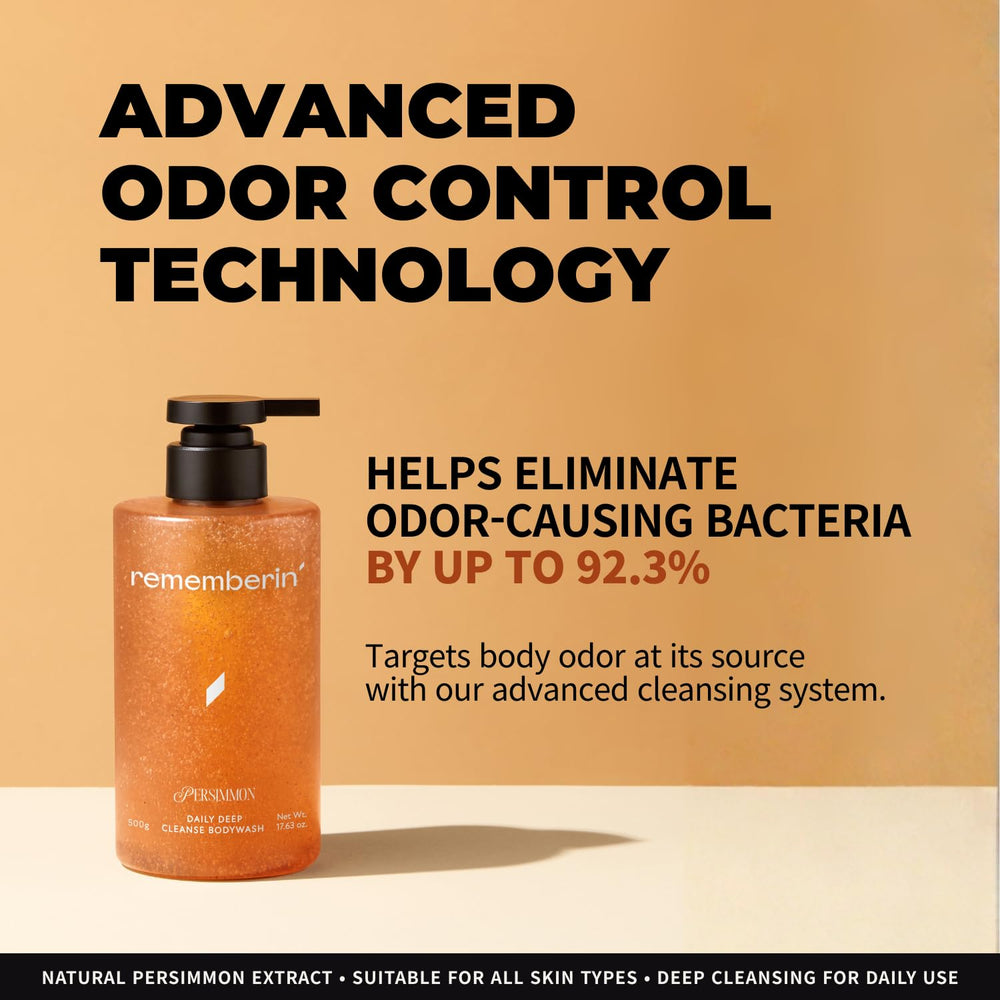 Rememberin Persimmon Body Wash foaming texture demonstrates gentle cleansing for sensitive skin.