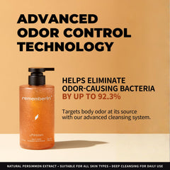 Rememberin Persimmon Body Wash foaming texture demonstrates gentle cleansing for sensitive skin.