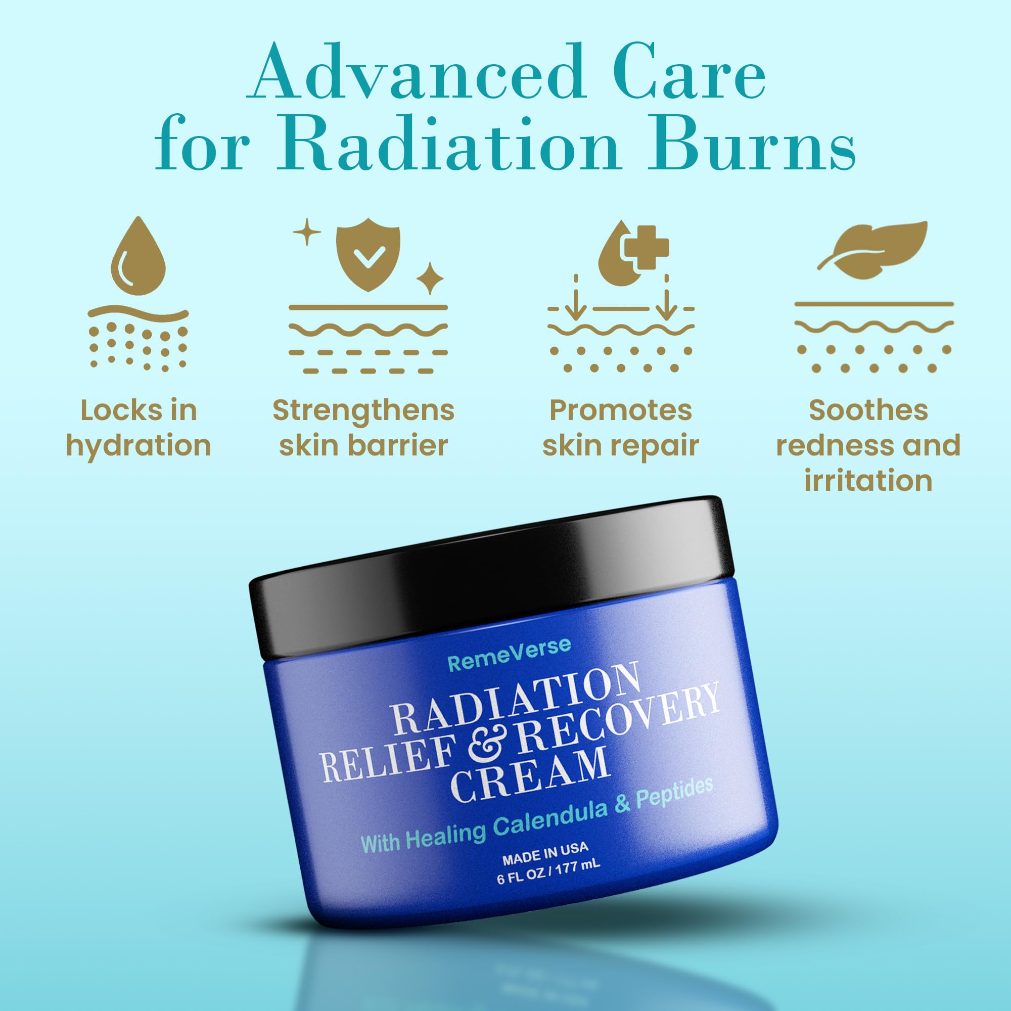 RemeVerse Radiation Cream unscented bottle on table for irritation-prone skin.
