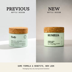Remilia Hair Mask green coco formula highlights nourishing restoration.
