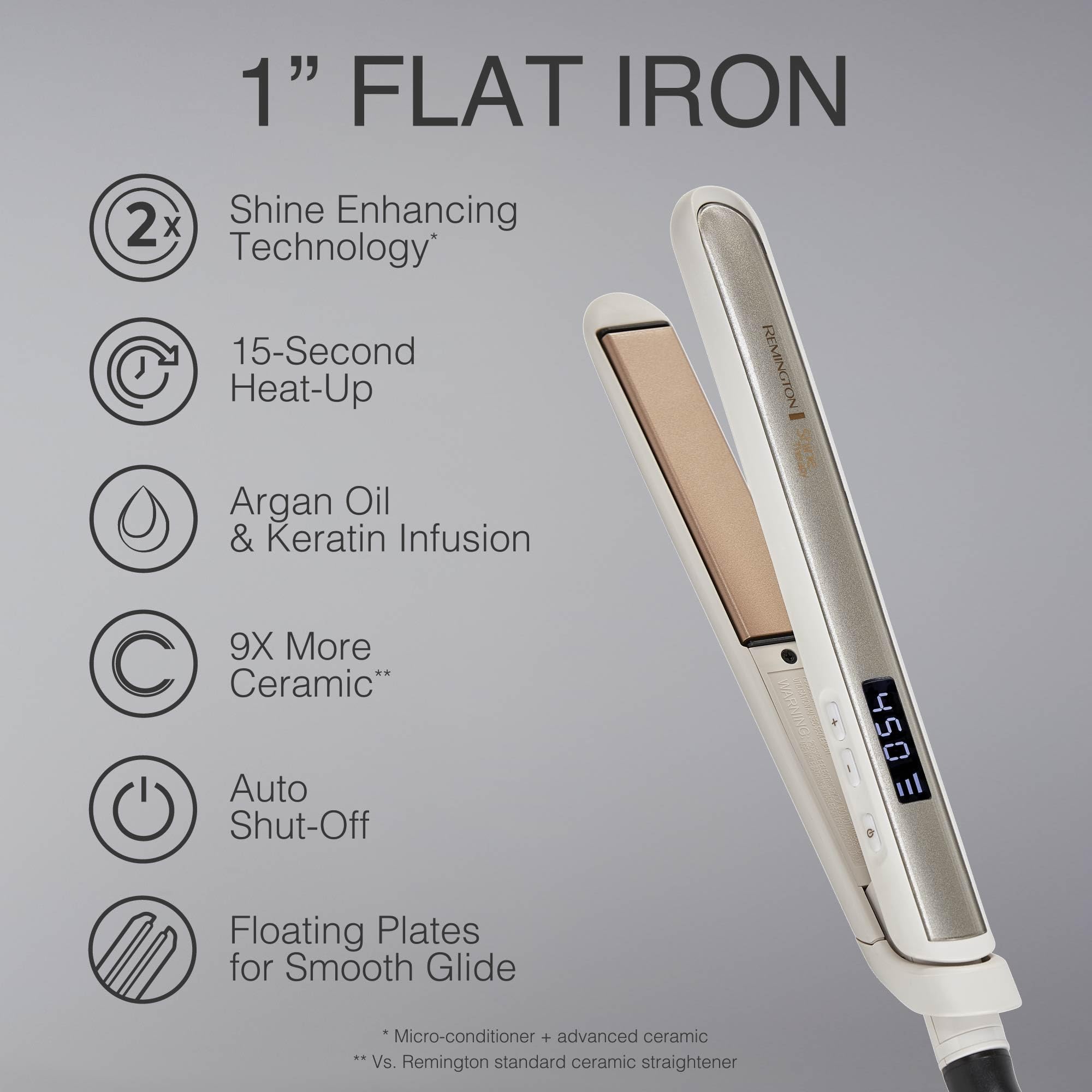 Remington ceramic plate close-up showing infused oils for smoother results