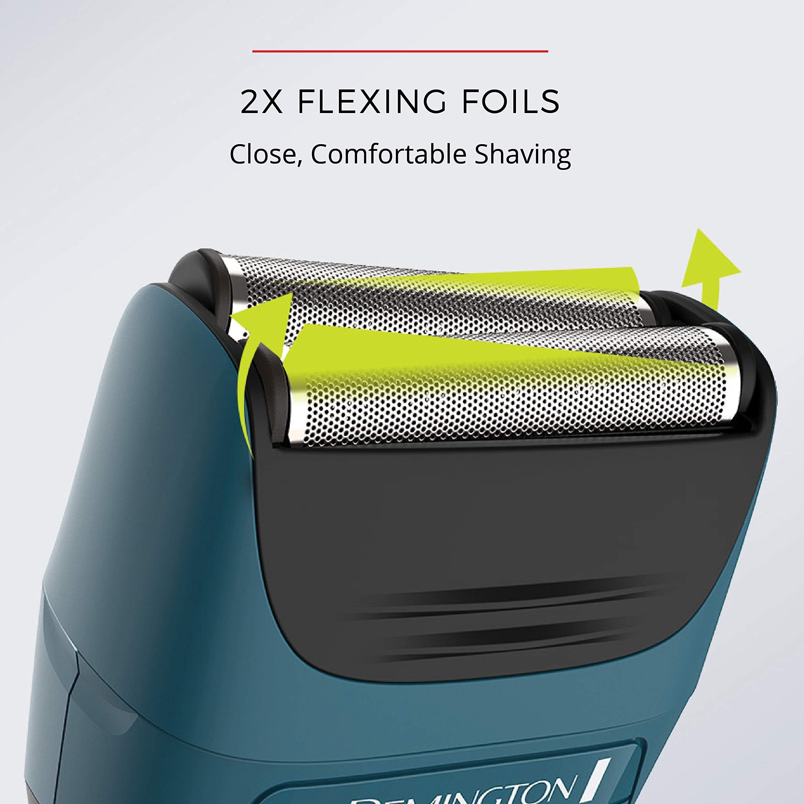 Remington PF7320 Ultrastyle shaver with head guard protects foils during storage.