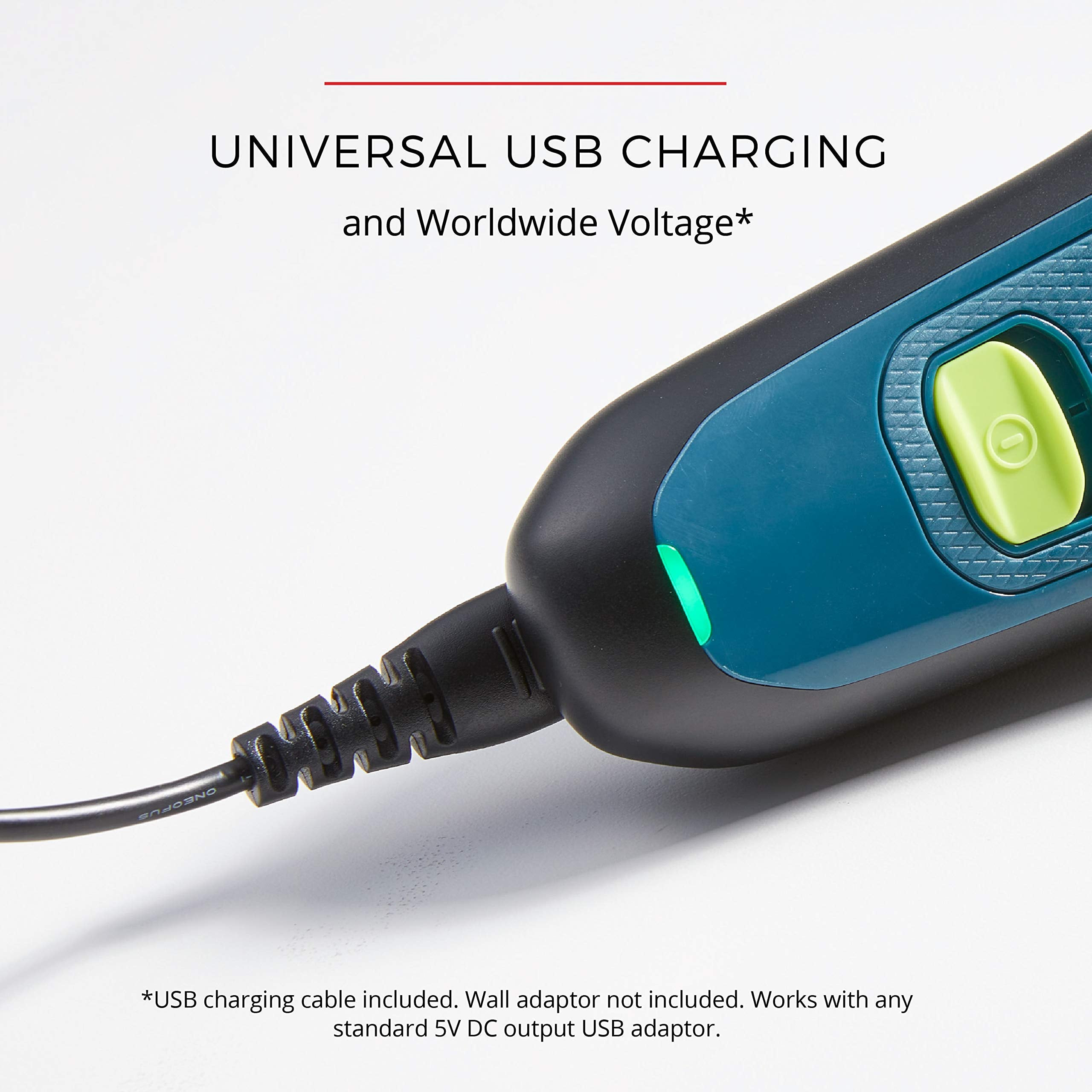 Remington PF7320 Ultrastyle USB charging view demonstrates universal charging for travel-ready use.