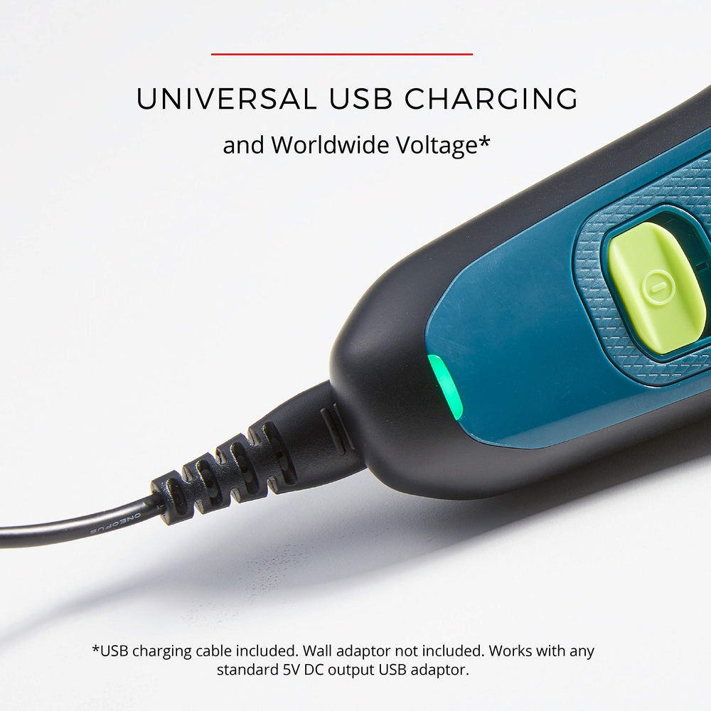 Remington PF7320 Ultrastyle USB charging view demonstrates universal charging for travel-ready use.