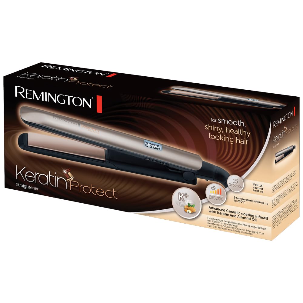 Remington S8540 keratin protect ceramic coating detail improves glide and reduces heat friction.