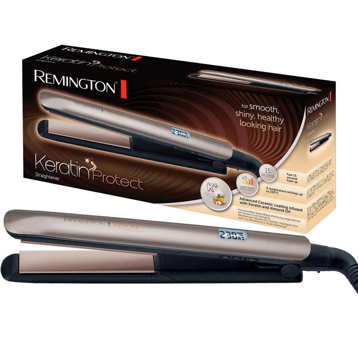 Remington S8540 keratin protect plates closeup for smooth glide and frizz control.