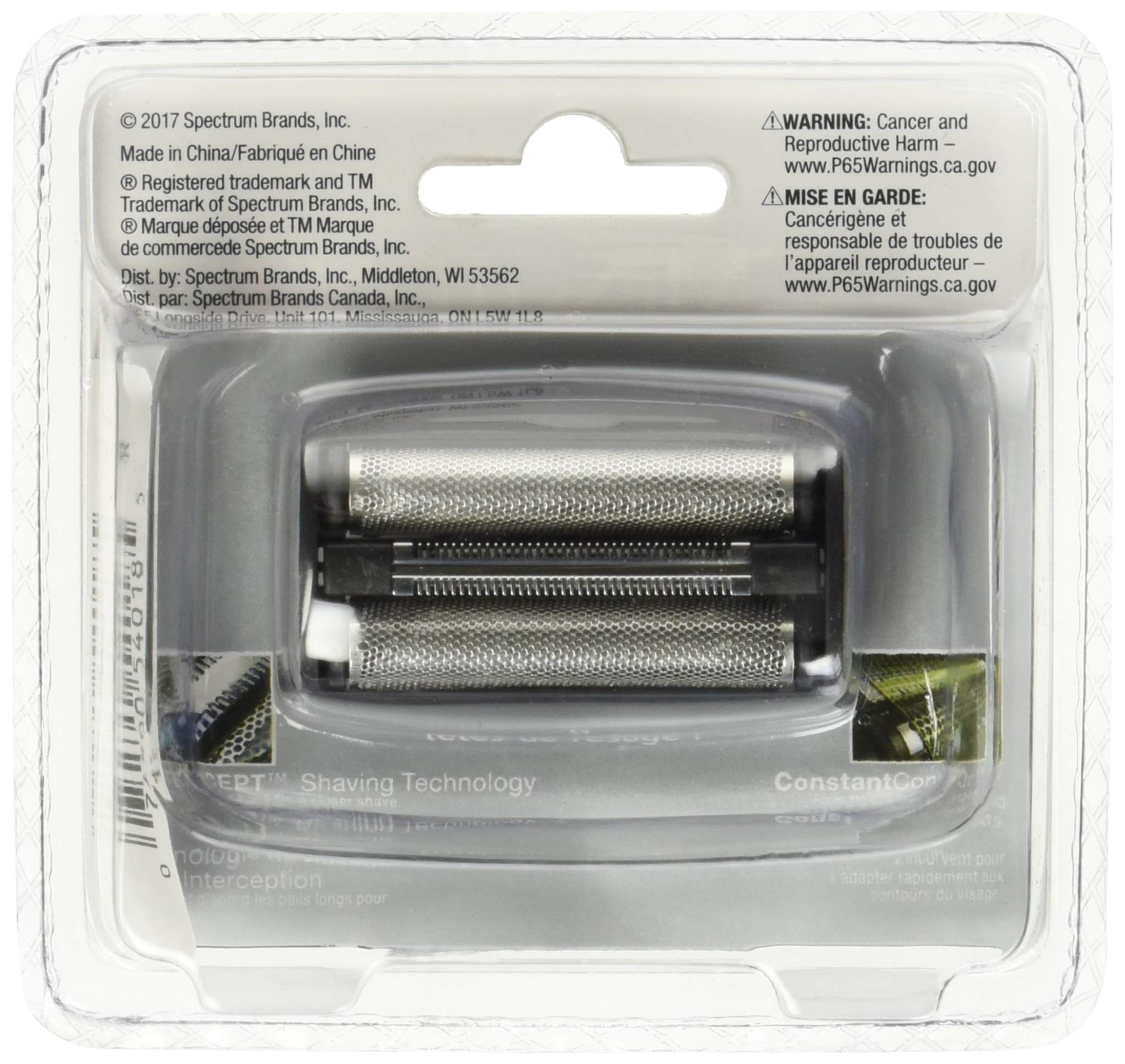 Remington SPF-PF replacement head foil-assembly highlights interceptor technology for precision cutting.