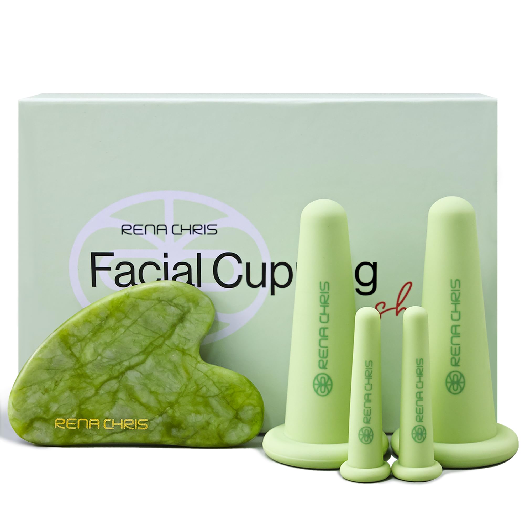 Rena Chris facial cupping set face silicone tools promote gentle circulation and de-puffing.