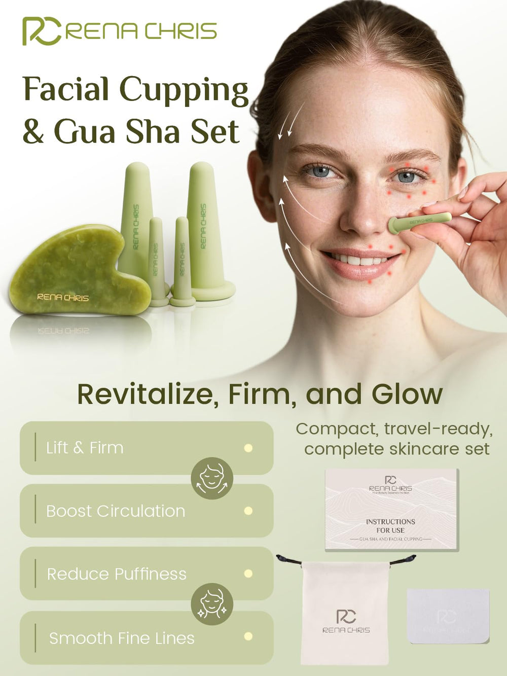 Rena Chris facial cupping set neck silicone tool contours the jawline and relaxes muscles.