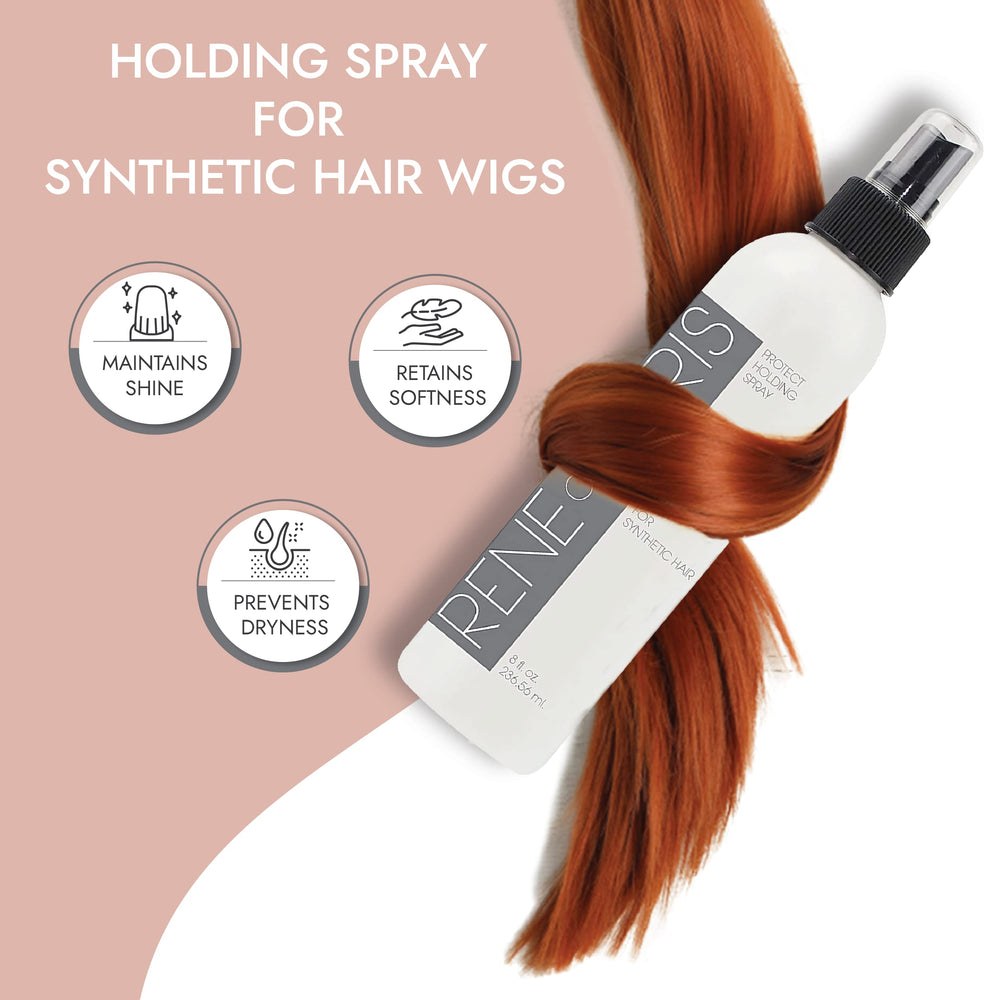 Rene of Paris wig hairpiece hold spray in action on a styled wig.