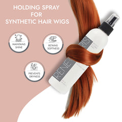 Rene of Paris wig hairpiece hold spray in action on a styled wig.
