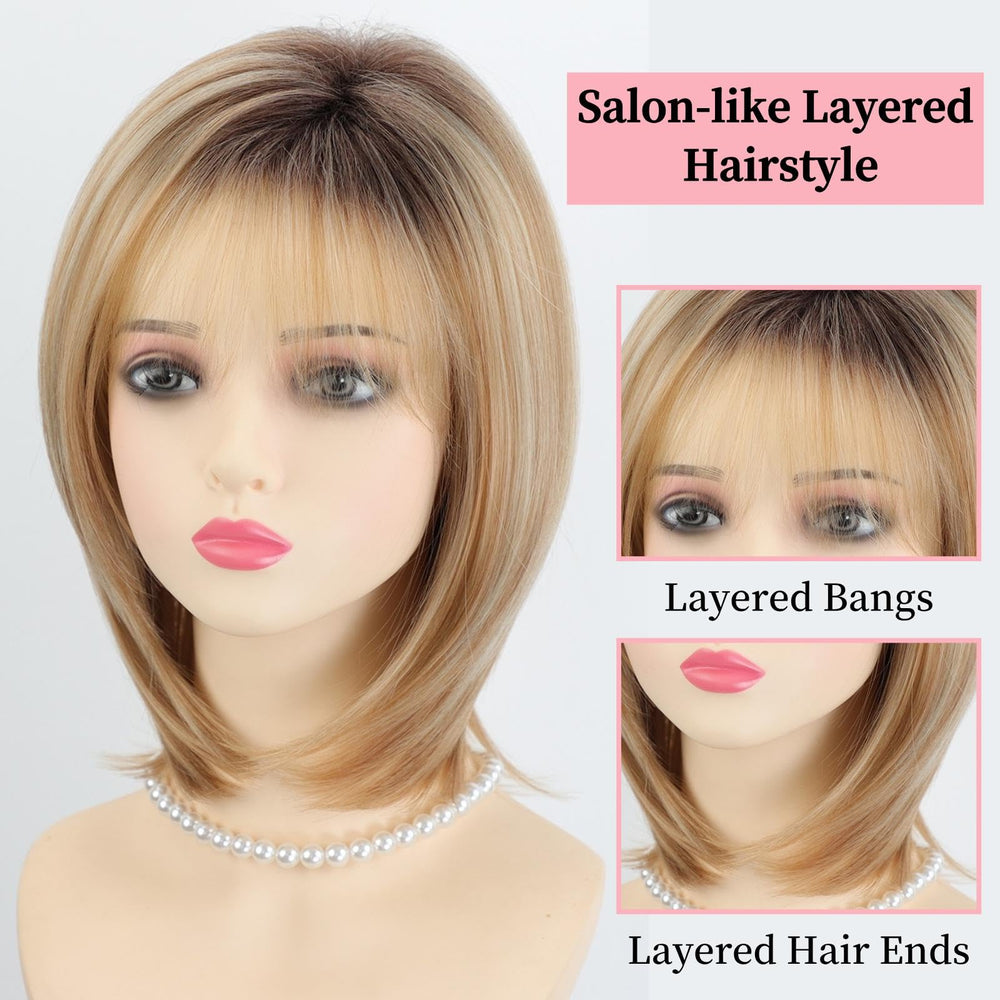 RENERSHOW bangs-forward bob wig for effortless, chic everyday style.
