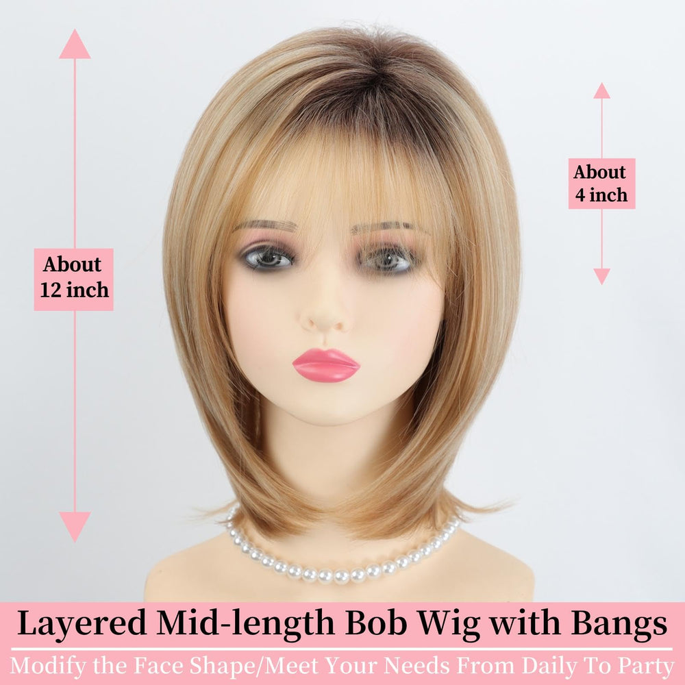 RENERSHOW layered 12-inch bob wig for daily styling.