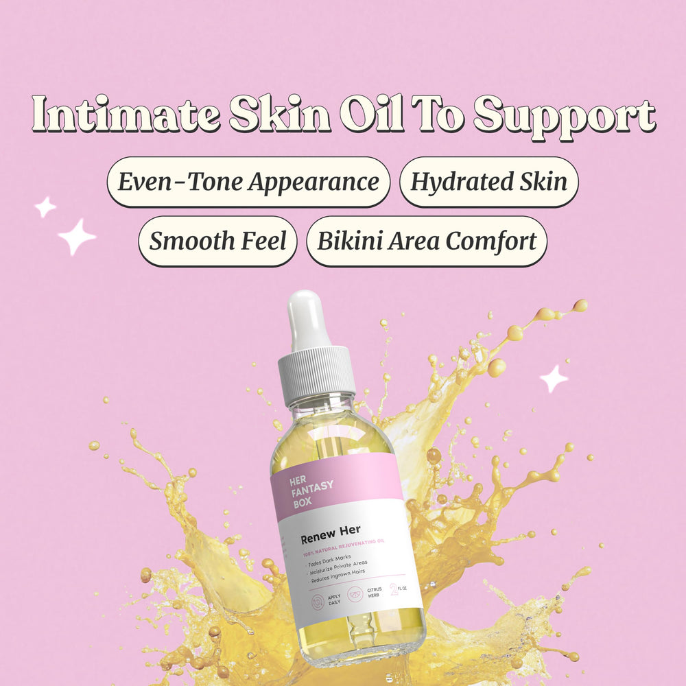 Renew Her oil dropper closeup—rich, soothing formula for irritation relief.