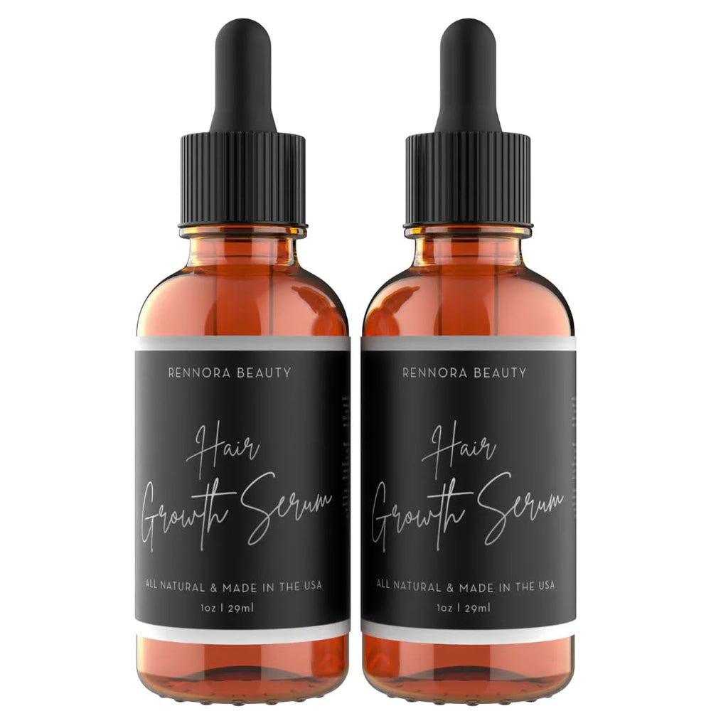 Rennora Beauty Hair Growth Serum bottle showcasing organic herb formula for scalp health.