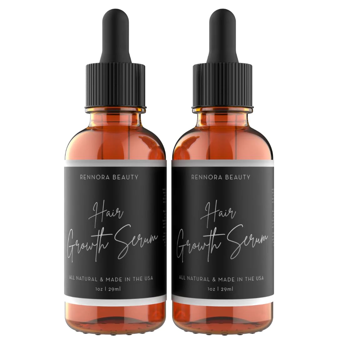 Rennora Beauty Hair Growth Serum bottle showcasing organic herb formula for scalp health.