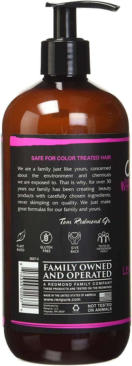 RENPURE Leave-In Conditioner being applied to hair for instant conditioning.