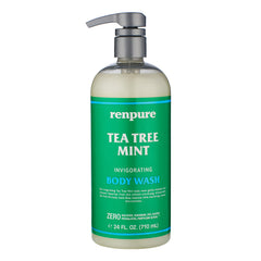 Renpure Tea Tree Peppermint Body Wash pump bottle shows sulfate free cleansing for dry skin