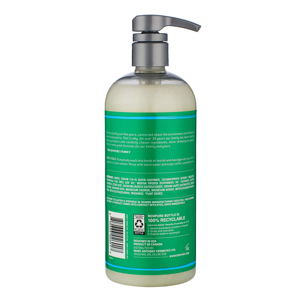 Renpure Tea Tree Peppermint ingredients graphic showcases argan oil and shea butter nourishing care
