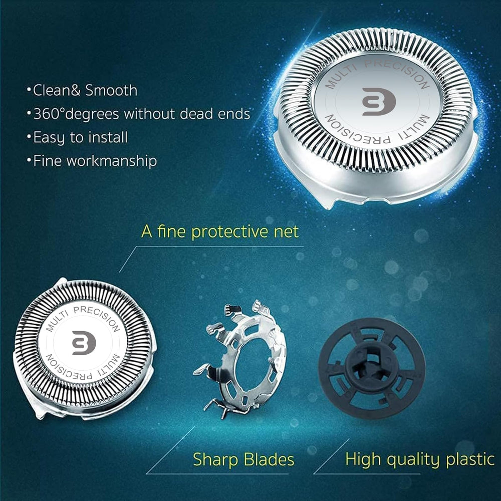 Packaging opens to reveal 3 blades and retaining ring