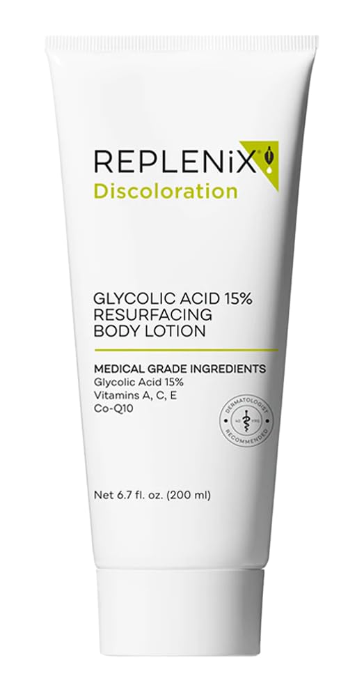 Replenix Glycolic Acid 15% lotion bottle on shelf promotes smoother skin.
